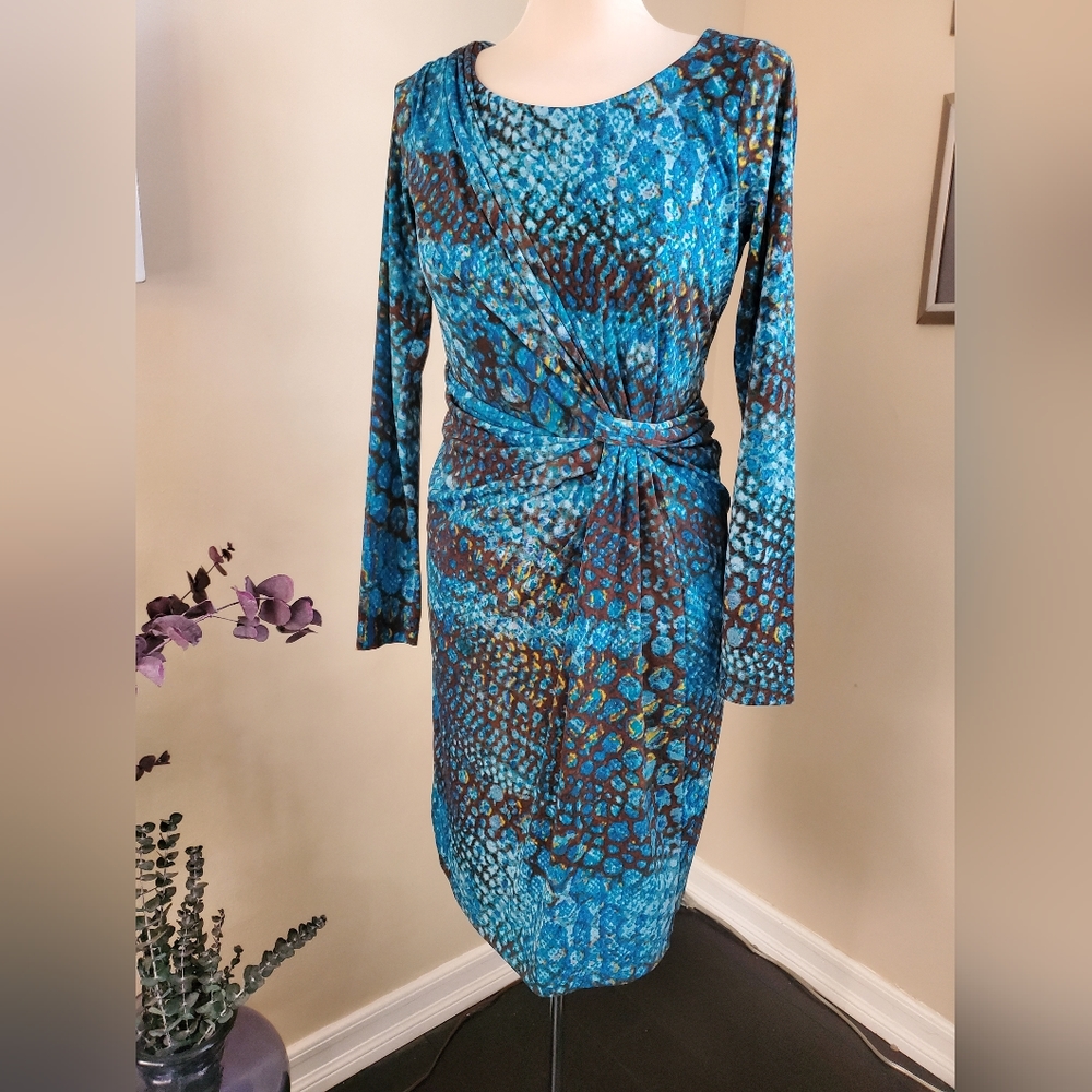 CALVIN KLEIN turquoise blue print dress, size 4